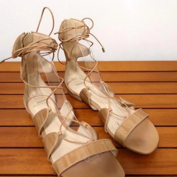 Alexandre Birman Gladiator Sandals Beige Eel Skin Size 38.5 Lace-Up Flat‎ - Picture 3 of 9